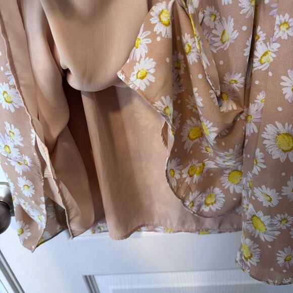 Lulus Castana Nude Floral Print Button-Up Dress Size XL Summer Dainty Mini - Picture 7 of 11
